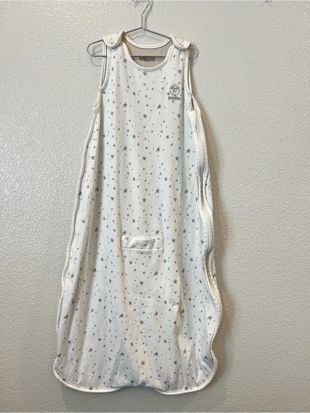 Woolino 4 Season Ultimate Toddler Sleep Bag Merino Wool Ivory Gray Star Print